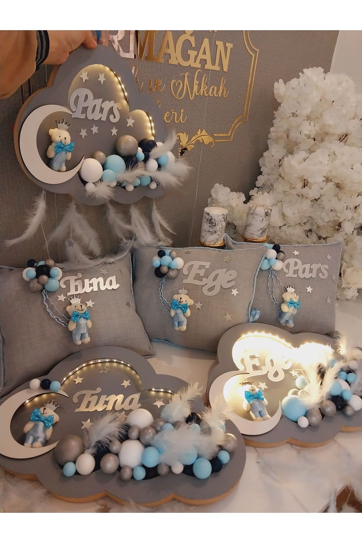 ARMAGAN BEBEK NİKAH ŞEKERİ Bebek Kapı Süsü, Takı Yastığı Bulut Model - Görsel 3
