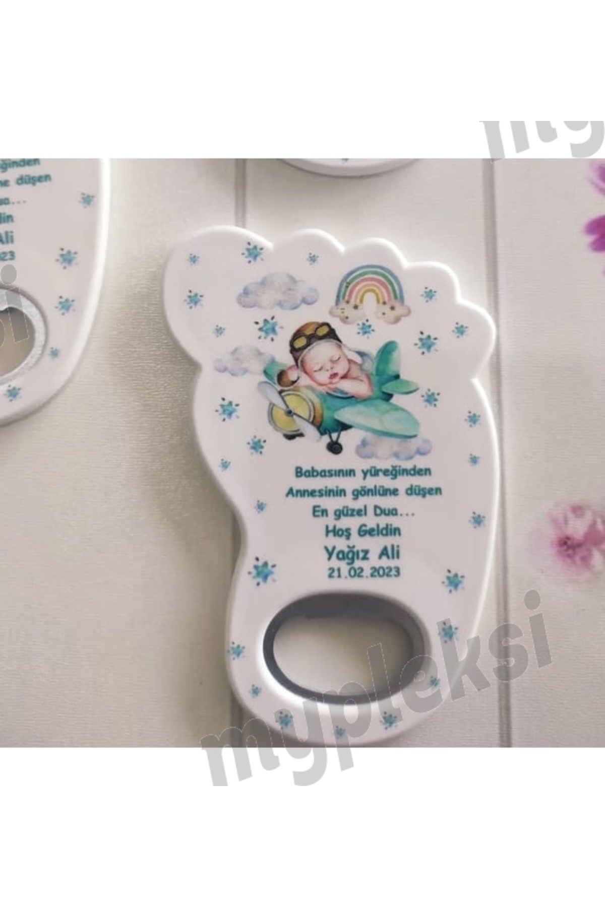mypleksi İsme Özel Bebek Ayağı Açacak Magnet- Uçak Doğum Günü Magneti - Pilot Bebek Açacak Magnet 10 Adet