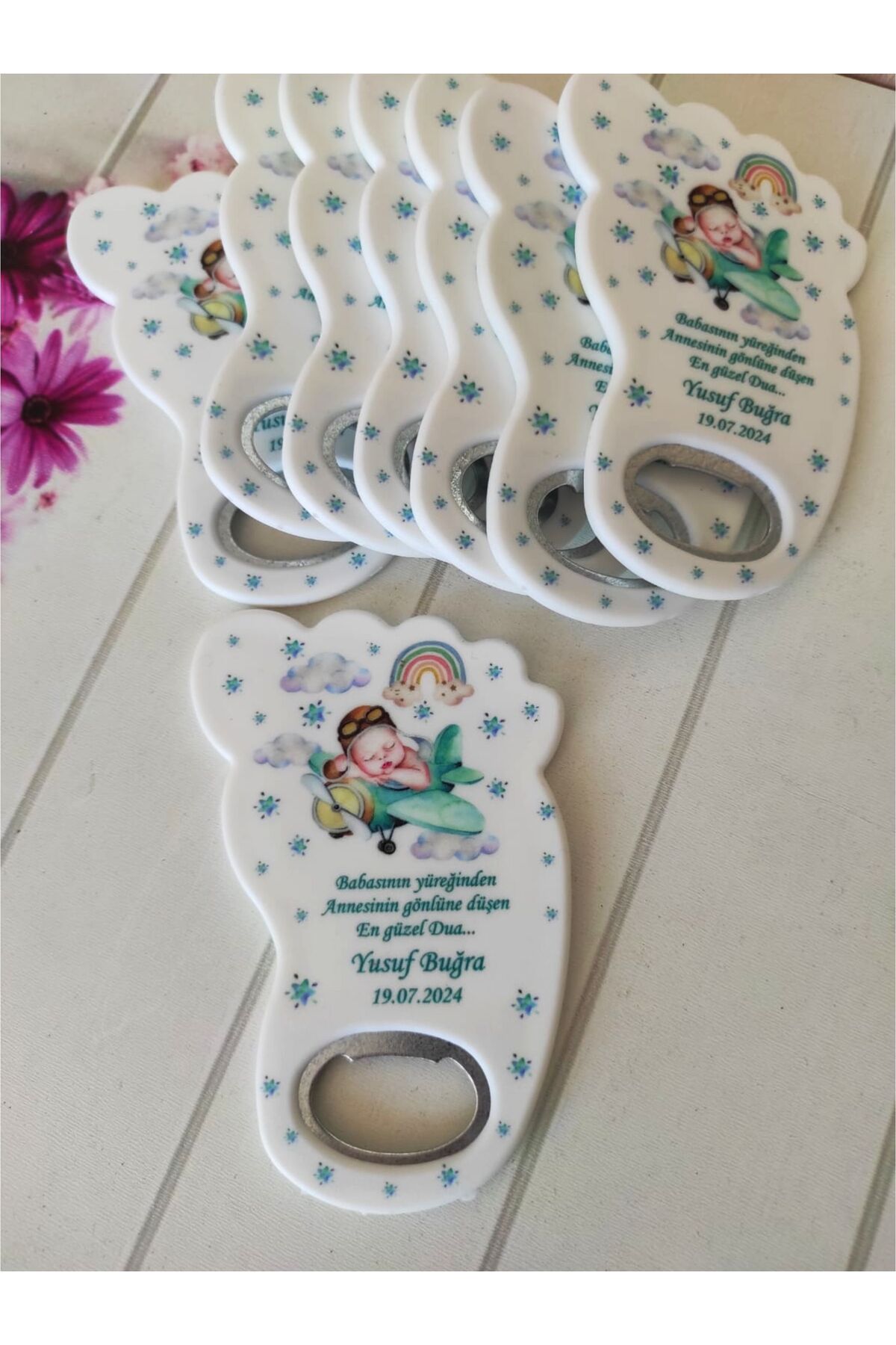 mypleksi İsme Özel Bebek Ayağı Açacak Magnet- Uçak Doğum Günü Magneti - Pilot Bebek Açacak Magnet 10 Adet - Görsel 2