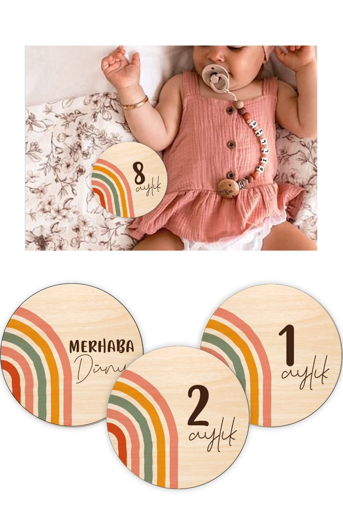 Enjoymydesign Gökkuşağı Ahşap Bebek Anı Kartı Seti Bebek Hediyelik Hamile Anı Kartı Aylık Bebek Kartları - Görsel 2