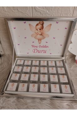 Doğrukan Hediyelik 72 li karton kutuda peri kızlı bolçi marka çikolata yenidoğan doğum günü mevlüt hediyelikleri