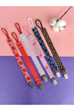 3Baby 6'lı Emzik Askısı Seti / Emzik Tutucu / Emzik Zinciri / Kız