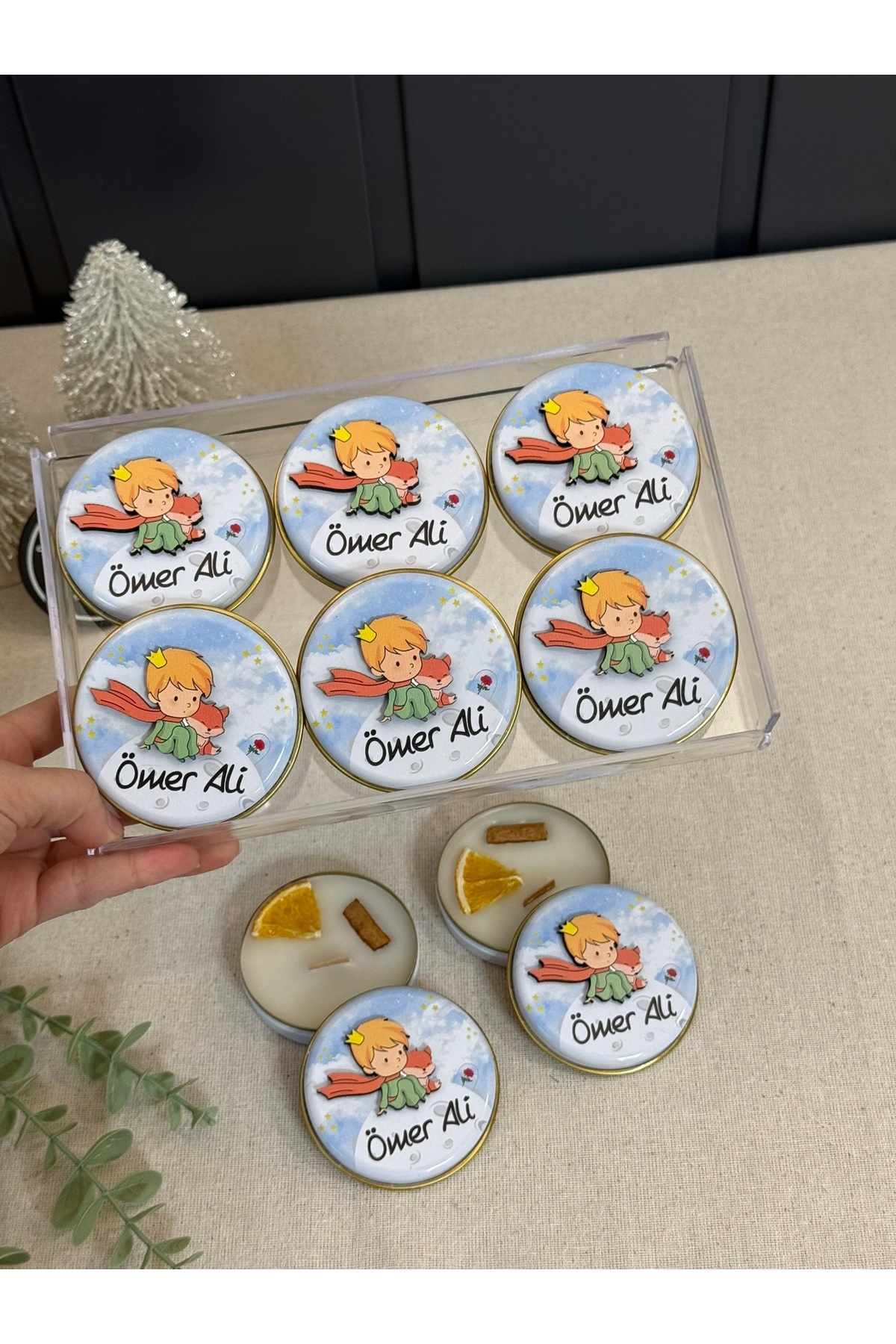 Baykuş Craft Mimarlık Kabartmalı 3 Boyutlu İsimli Yeni doğan Bebek Mevlid Hediyelik Mum-Küçük Prens-Toplam 10 Adet - Görsel 2