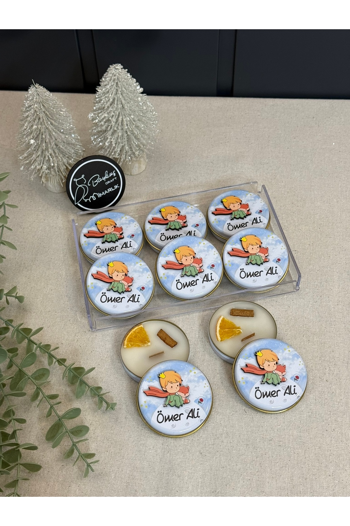 Baykuş Craft Mimarlık Kabartmalı 3 Boyutlu İsimli Yeni doğan Bebek Mevlid Hediyelik Mum-Küçük Prens-Toplam 10 Adet - Görsel 3