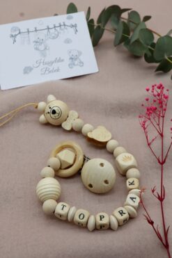 lilamtasarım Emzik Zinciri - Emzik Askısı Ahşap Emzik Zinciri Emzik Tutucu Emzinciri-t