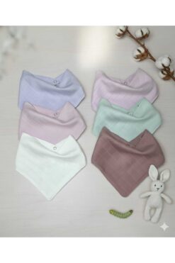 sağel %100pamuk 6adet Müslin Yakalık Mama Önlüğü Çift Katlı Iki Çıtçıtlı Türkan Kız Bebek (FULAR,SALYA)