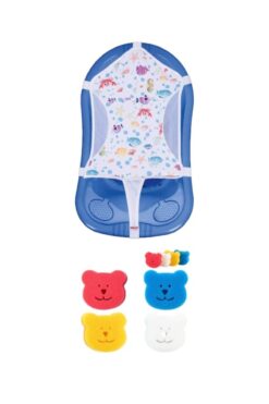 tinitins Beyaz Desenli Havlu Küvet Filesi ve 4 lü yıkama süngeri