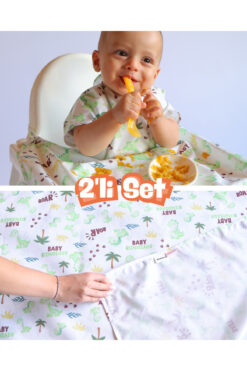 mammam always by your side Bebek Dinozorlar Set (MAMA SANDALYESİ ÖNLÜĞÜ VE ÇOK AMAÇLI YER/MASA ÖRTÜSÜ) Su Geçirmez, Leke Tutmaz