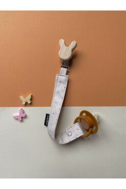 KARAMİLA Tavşanlı Ahşap Klips Bebek Emzik Askısı - Bebek Emzik Zinciri %100 Pamuk Bebek Hediyelik