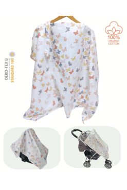 BeybiNest Emzirme Önlüğü 100x80 Cm Ayarlanabilir Boy Turuncu Kelebekler Balenli Model