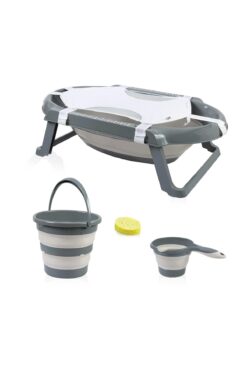 Babyjem Katlanır Bebek Banyo Küvet Seti 5 Parça Antrasit (Havlu Fileli)