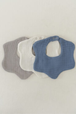 elibaby 3'lü %100 Organik Pamuk 8 Katlı Multi Müslin Çiçek Bebek Salya Mama Önlüğü,Yakalık gri,maviii