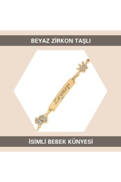 Sahi Aksesuar Kaplama Beyaz Kristal Taşlı Isimli Erkek Bebek Künyesi 15 Cm