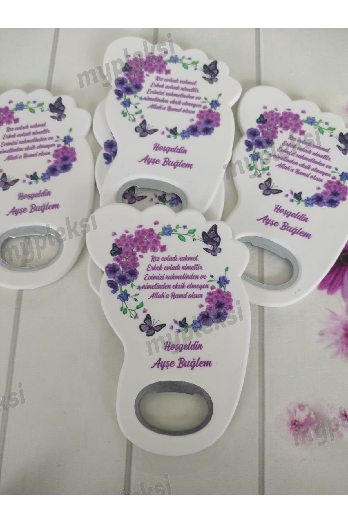 mypleksi Mor Çiçekli Bebek Magneti, Mor Çiçekli Ayak Açacak Magnet 10 Adet - Görsel 3