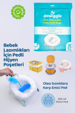 Dewiggle Lazımlık Poşeti, 30 Adet, Emici Pedli Seyahat Hijyen Poşetleri