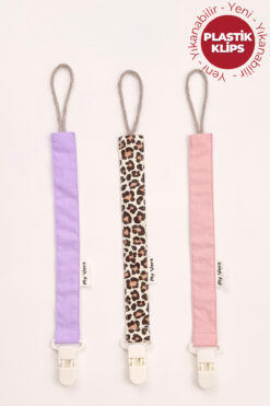 MyVera Lila - Leopar - Pudra Emzik Askısı Seti - 3'lü Emzik Zinciri Seti