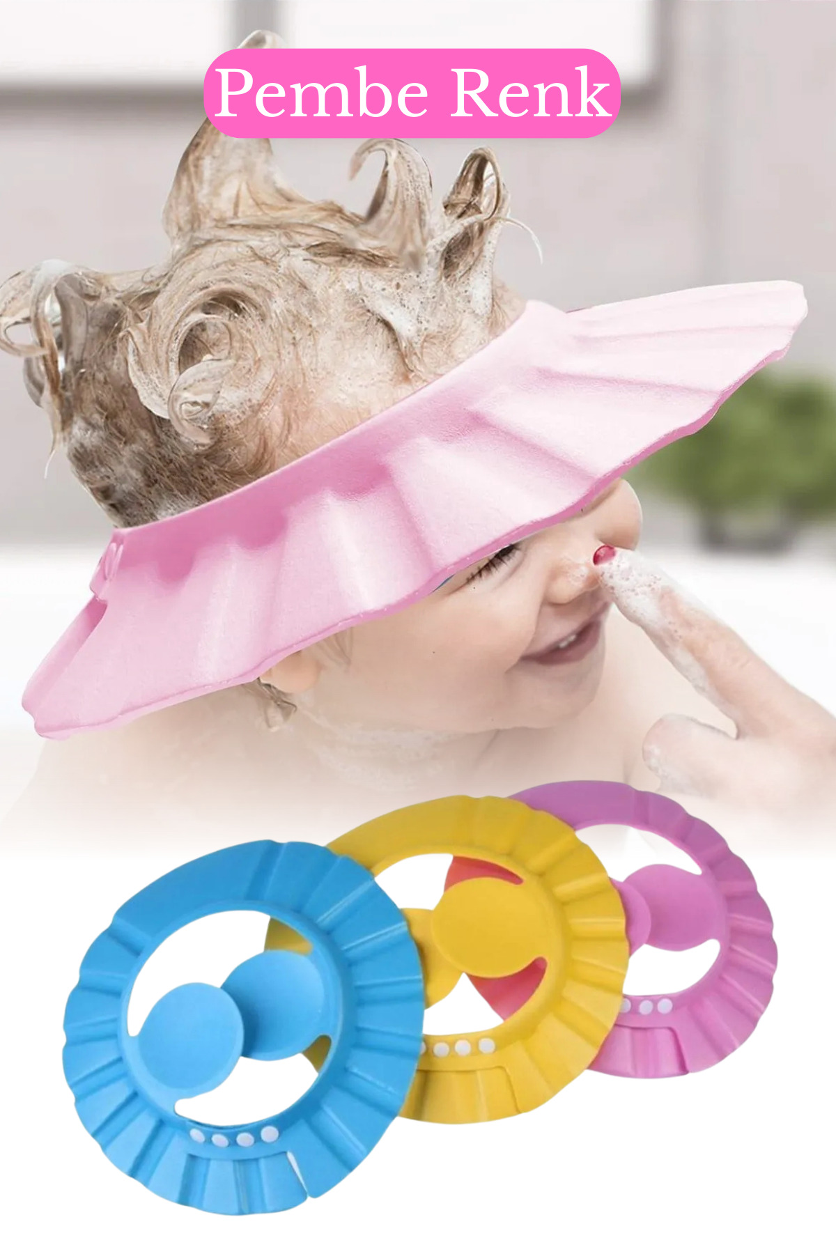 omilife Pembe Renk Ayarlanabilir Bebek Duş Başlığı Bebek Güneş Şapkası Göz Kulaklara Su Kaçmasını Engeller