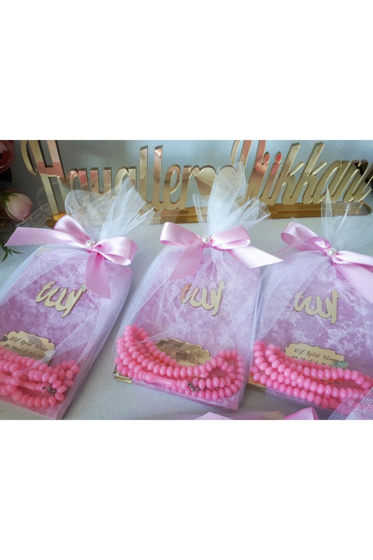 Hayaller Dükkanı 25 Adet Pembe İsimlikli Yasin ve Tesbih Bebek Mevlid Şekeri-
