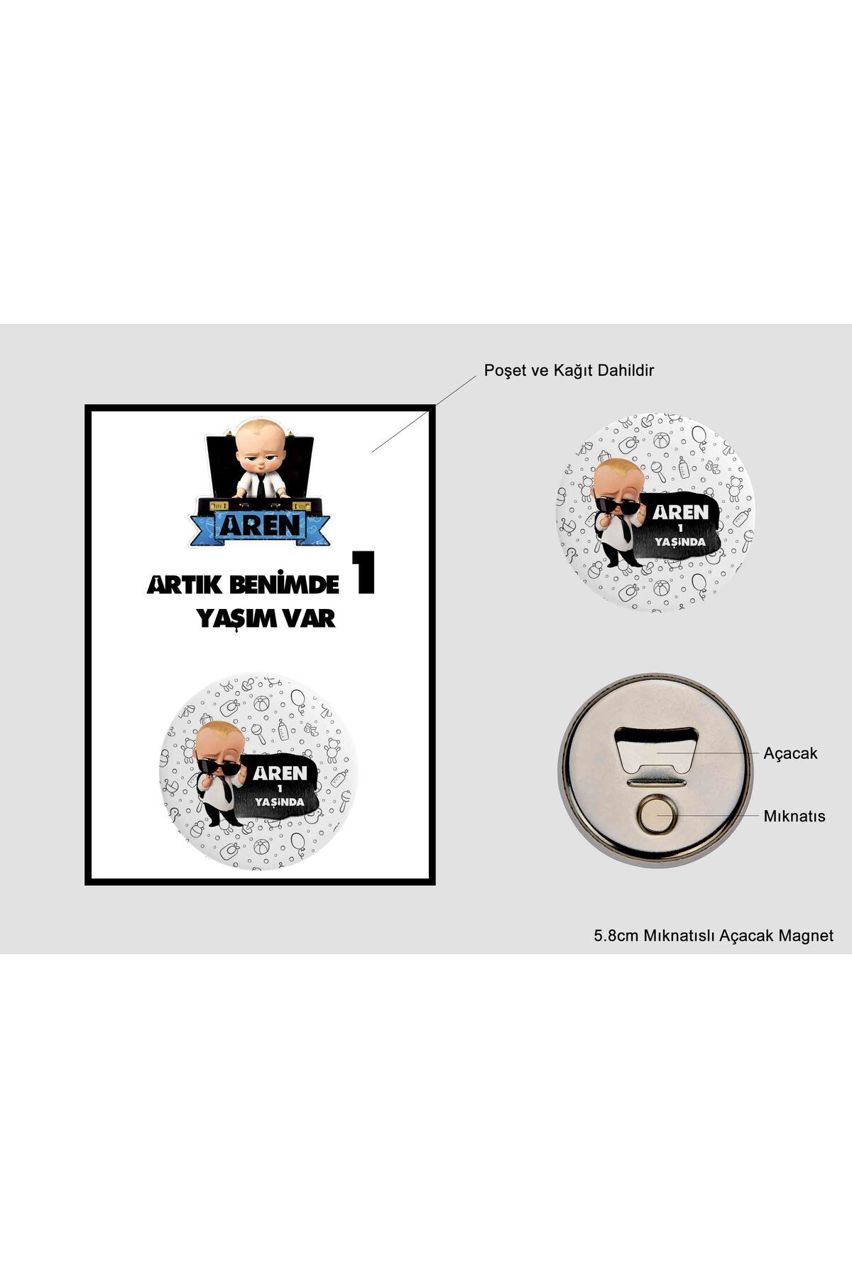 TanSev Desing Gift Kişiye Özel Metal Açacak Magnet Patron Bebek Açacak Magnet Yeni Doğan Magnet 10 Adet