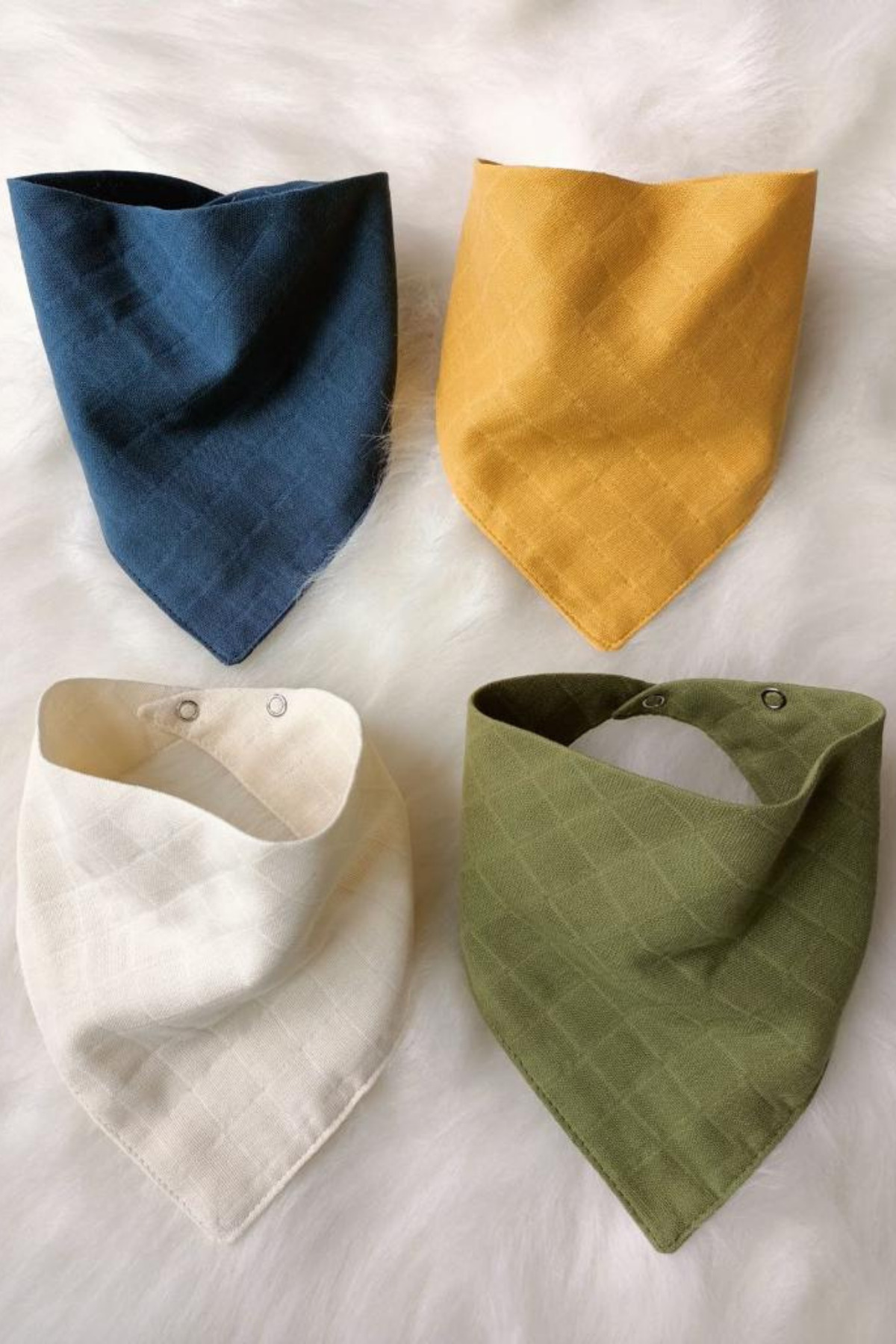 3Baby 4 Adet %100 Organik Pamuk Çift Katlı Iki Çıtçıtlı Müslin Bebek Fular & Salya Önlük - Görsel 2