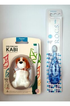 R.O.C.S. Diş Fırçası 0-3 Yaş Mavi Ve Flipper Hijyenik Diş Fırça Kabı Köpek