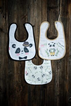 Mai Perla Panda Temalı Pamuklu Microfiber Unisex Bebek Mama Önlüğü