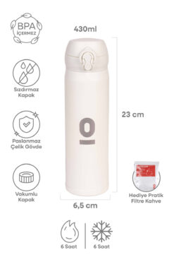 Espressolab Beyaz Dokulu Paslanmaz Çelik Termos 430 ml Kapaklı No:106