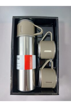YKL Vacuum Flask Set Üç Bardaklı Kutulu Paslanmaz Çelik Termos Seti 500 Ml