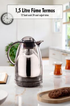 EWs 1.5 LT Isı Yalıtımlı Çay Ve Soğuk Su Termosu Füme (12 Saat Sıcak Tutar& İçi Camdır)