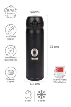 Espressolab Siyah Dokulu Paslanmaz Çelik Termos 430 ml Kapaklı No:104