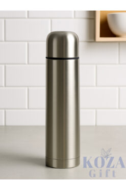 keyfisepet en keyifli sepet Bardaklı 1 Litre Gri Paslanmaz Çelik Küçük Termos Bardak Çay Kahve