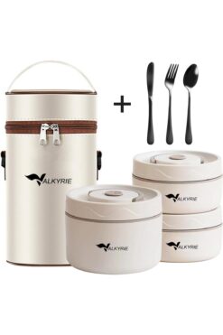 valkyrie 3 Gözlü Paslanmaz Çelik Isı Yalıtımlı Yemek Kabı + Çatal Kaşık Bıçak Seti Çantalı 304 Steel