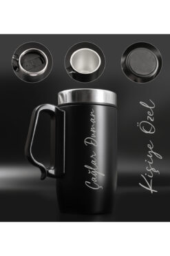 gagga GAGGAGIFT Kişiye Özel Mat Siyah Paslanmaz Çelik Termos Bardak Çay Kahve(DİK KULLANIM)
