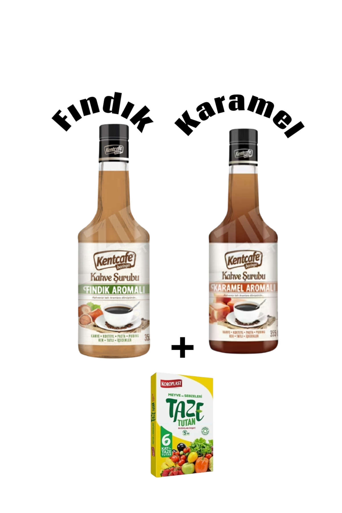 KMS HOME KentCafe Karamel Aromalı ve Fındık Aromalı Kahve Şurubu Pasta Kek Tatlı puding 355 ml x 2