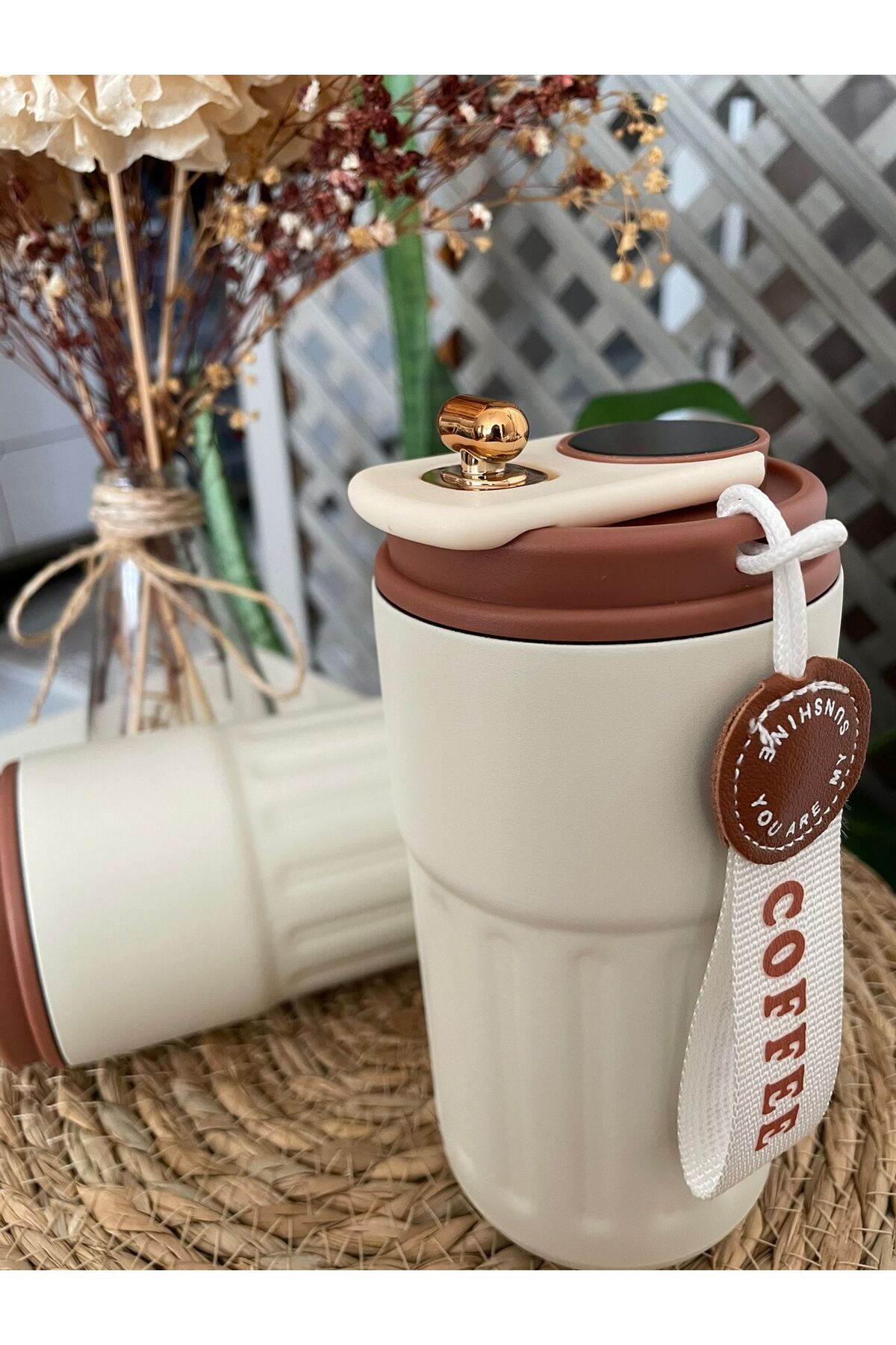 PiyaCraft Isı Göstergeli Paslanmaz Çelik Bardak Termos 410 ml Kahverengi - Görsel 2