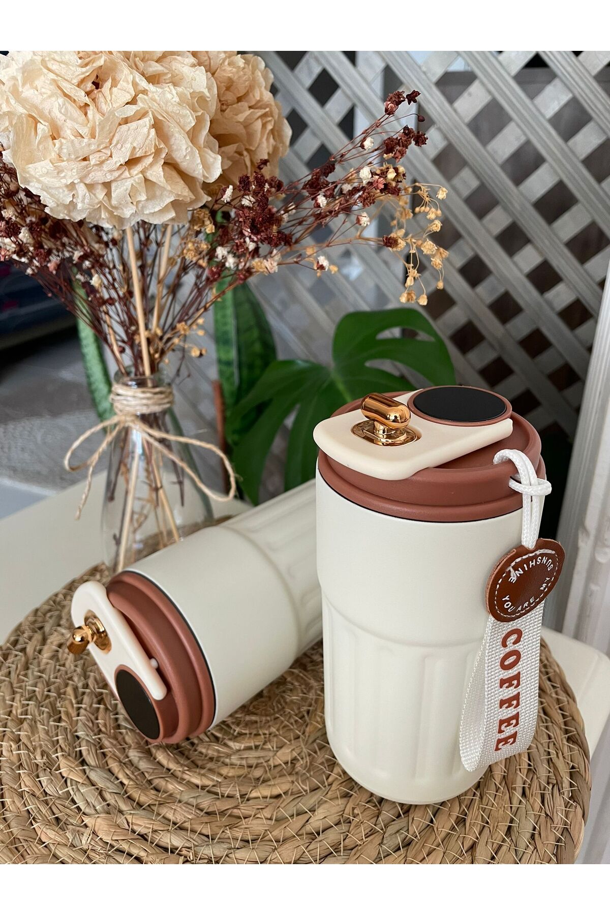 PiyaCraft Isı Göstergeli Paslanmaz Çelik Bardak Termos 410 ml Kahverengi - Görsel 3