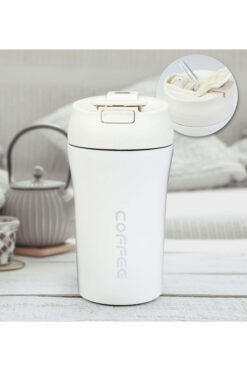 İkon store Beyaz Pipetli Çelik Termos