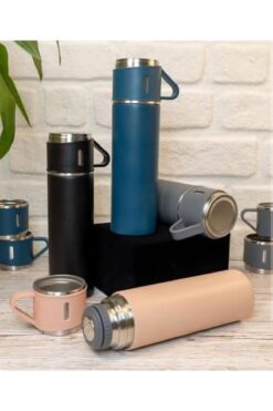 BLUEST SHOP Termos 500ml Dayanıklı Yapısı ve Renk Seçenekleri ile Birlikte Termos ve 3 Adet Kupa Bardak