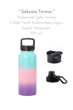 fitmart Gökyüzü - Vakumlu Paslanmaz Çelik Kahve Içecek Termosu - 3 Adet Kapak Hediyelidir - 950 ml