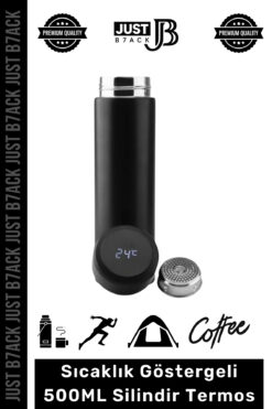 b7ack #DijitalTermos 201 Paslanmaz Çelik Kaymaz Sıcaklık Göstergeli Dijital Led Silindir Termos 500 Ml