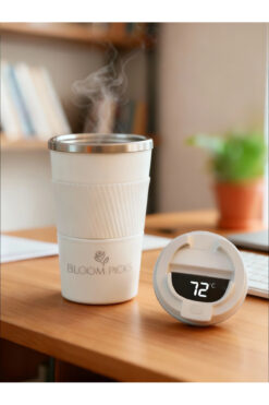 BLOOMPİCKS 380 mL Şık Tasarım Çift Katmanlı Paslanmaz Çelik Termos Bardak Sızdırmaz Sıcak-Soğuk Araç Uyumu