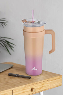 Kitchen Dream İçi 304 kalite Paslanmaz Çelik 1000 ml Pipetli Termos Çift Katmanlı Renk Geçişli , Sızdırmaz Bardak