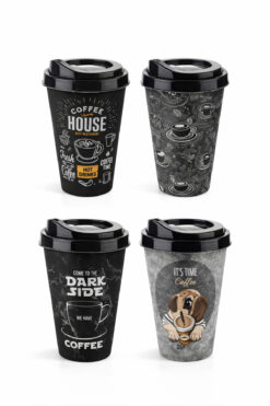 Funny Life 4'lü Kahve Bardağı Seti Coffe 400 ml Yeniden Kullanılabilir Mug Termos