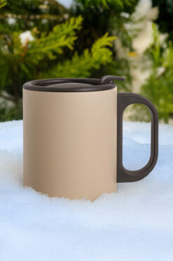 Verahed Bej Çift Katmanlı 304 Paslanmaz Çelik Kulplu 300ml Termos Bardak Travel Mug Kupa