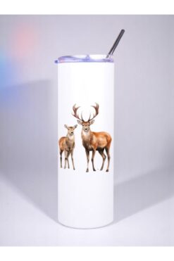 lili hediyelik Geyik Baskılı Pipetli Çelik Termos 600 ml