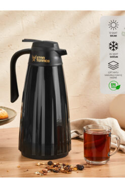 Star Termos Zagana Serisi 1.5 Lt Cam Termos Siyah | Cam İç Hazneli 12s Sıcak 24s Soğuk 48s Buz