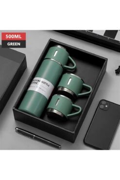 Çılgıntrend Kişiye Özel Paslanmaz Çelik Termos 3 Bardaklı Termos Seti Vakumlu Termos Set