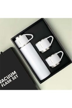 CASABA Kişiselleştirilebilir 3 Bardaklı Çelik Termos 05 Lt Beyaz