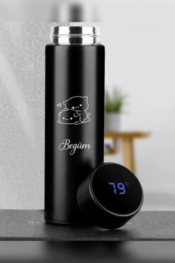 İŞTE BU Kişiye Özel 500ML Dijital Göstergeli Bubu&Dudu Baskılı 304 Çelik Akıllı Termos - Isı Korumalı Şişe