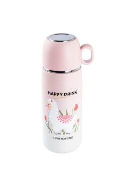 DKADI OKADI PEMBE DESENLİ BARDAKLI PASLANMAZ ÇELİK TERMOS 300ML